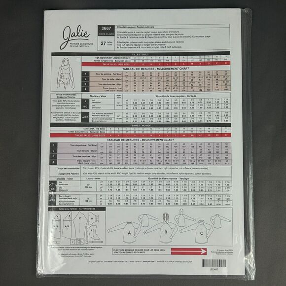 Jalie 3667 Marie Claude Long Sleeve Raglan Pullover Sewing Pattern 27 Sizes - Picture 6 of 10